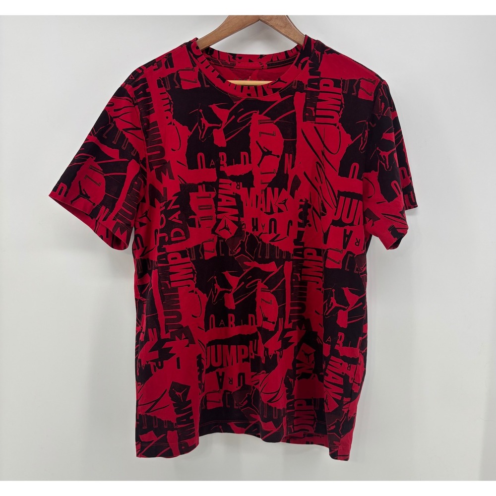 Nike Air Jordan Jumpman All Over Print T-Shirt Men Large Red Black Short Sleeve